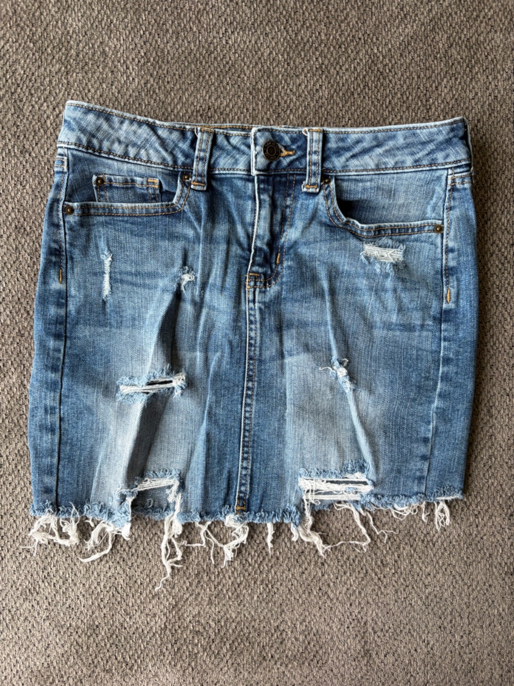 Distressed Blue Denim Mini Skirt